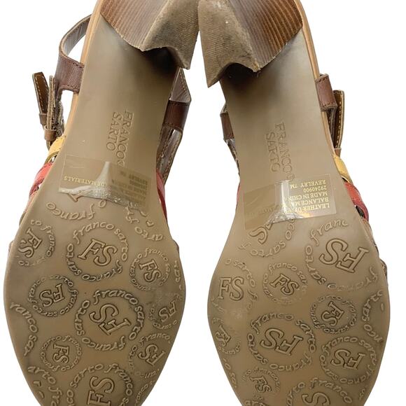 Franco Sarto Leather Beverly Tan Orange Block Heel Sandals Women's Size 7 - Picture 7 of 9
